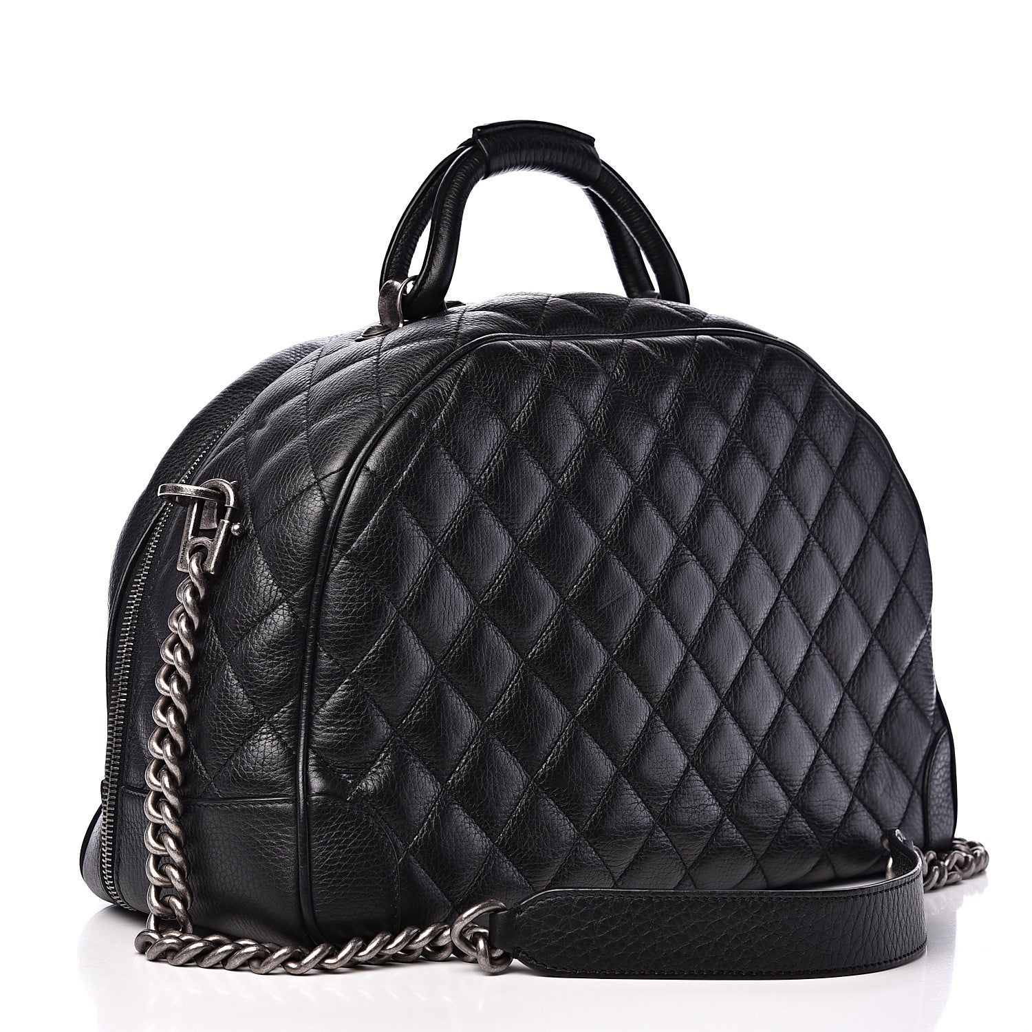 Chanel Calfskin Quilted Medium Airlines Round Trip Bowling Bag Black 2 of 11