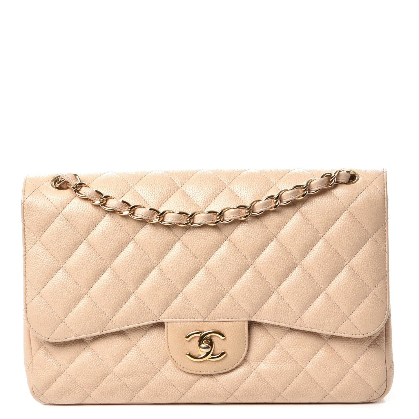 Caviar Quilted Jumbo Double Flap Beige Clair