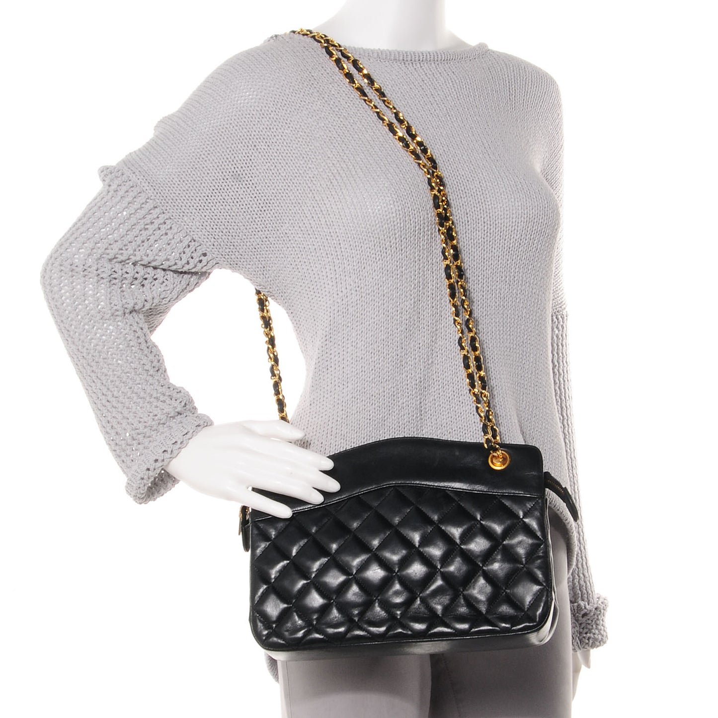 Lambskin Quilted Shoulder Bag Black