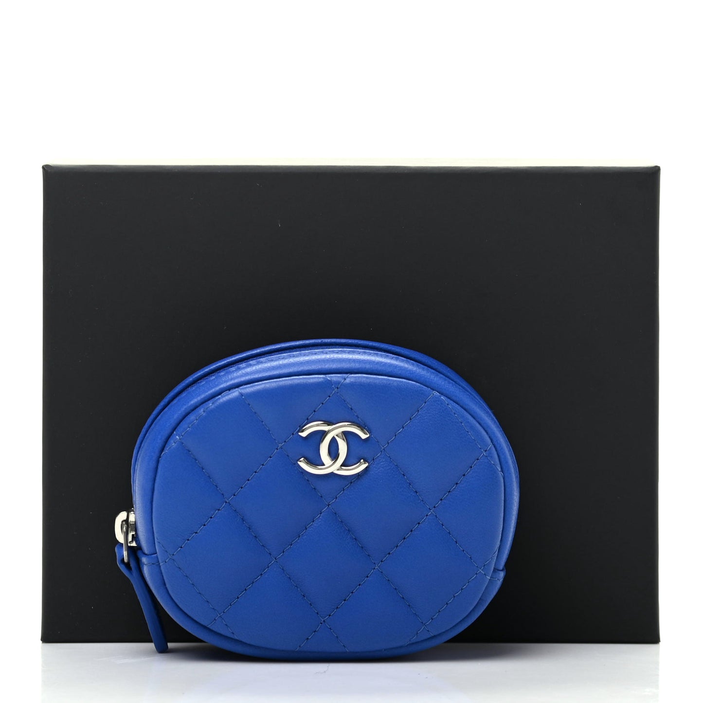Lambskin Quilted Zip Around Classic Coin Purse Dark Blue