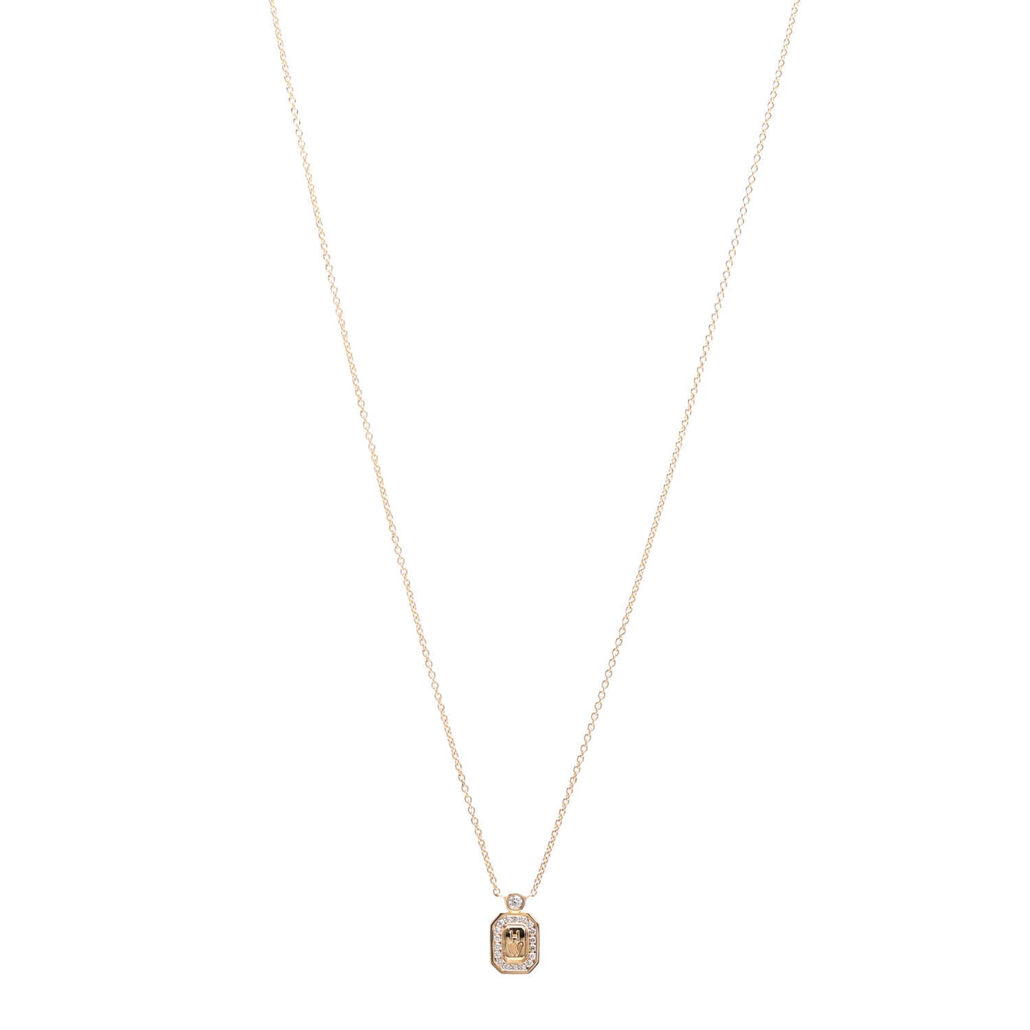18K Yellow Gold Diamond HW Logo Pendant Necklace