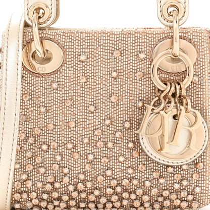 Christian Dior Metallic Lambskin Crystal Beaded Embroidered Micro Lady Dior Gold 8 of 10