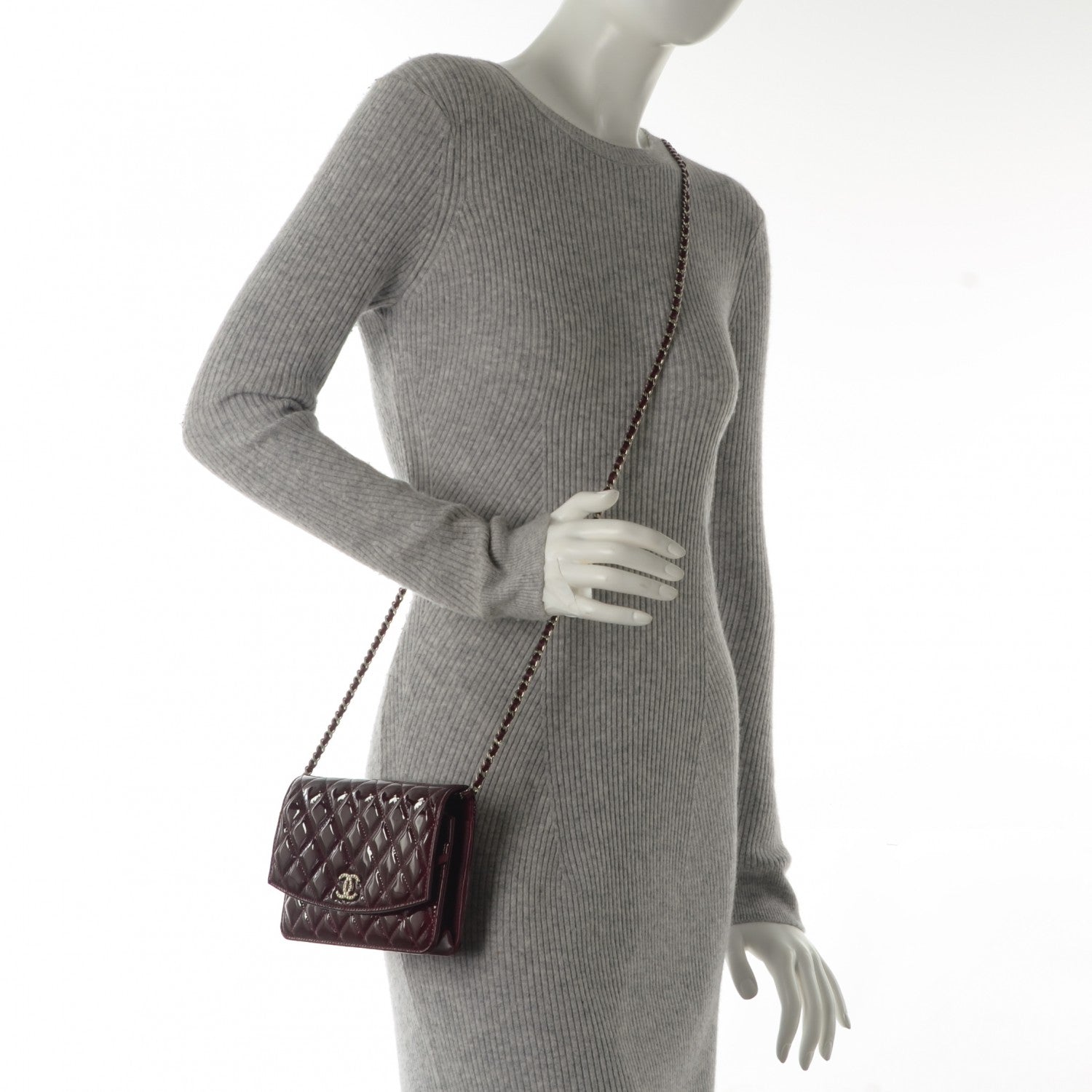 Chanel Patent Quilted Brilliant Wallet On Chain WOC Burgundy 2 of 8