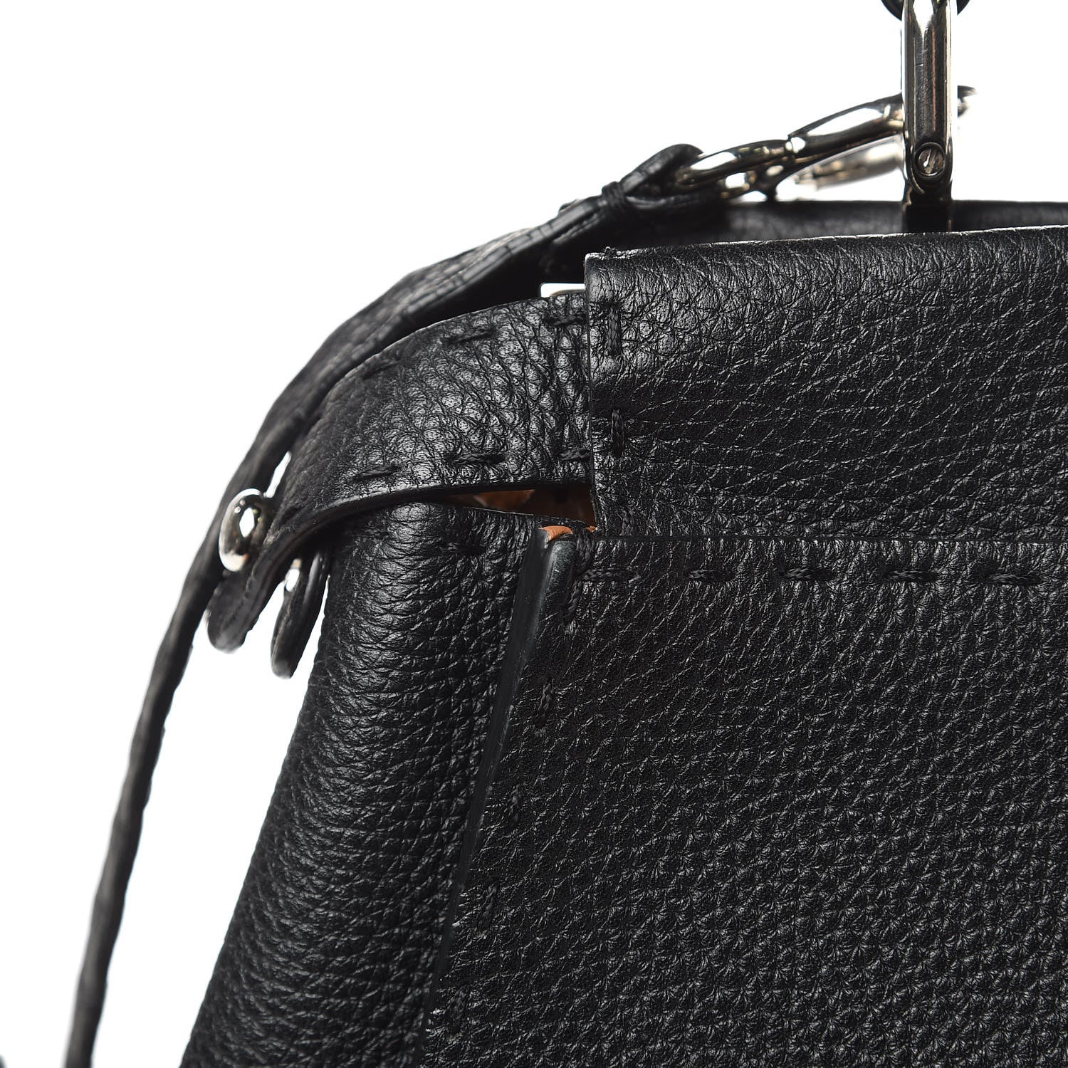 Fendi Cuoio Romano Selleria Bi-Color Medium Peekaboo Iconic Satchel Black Mou 12 of 13