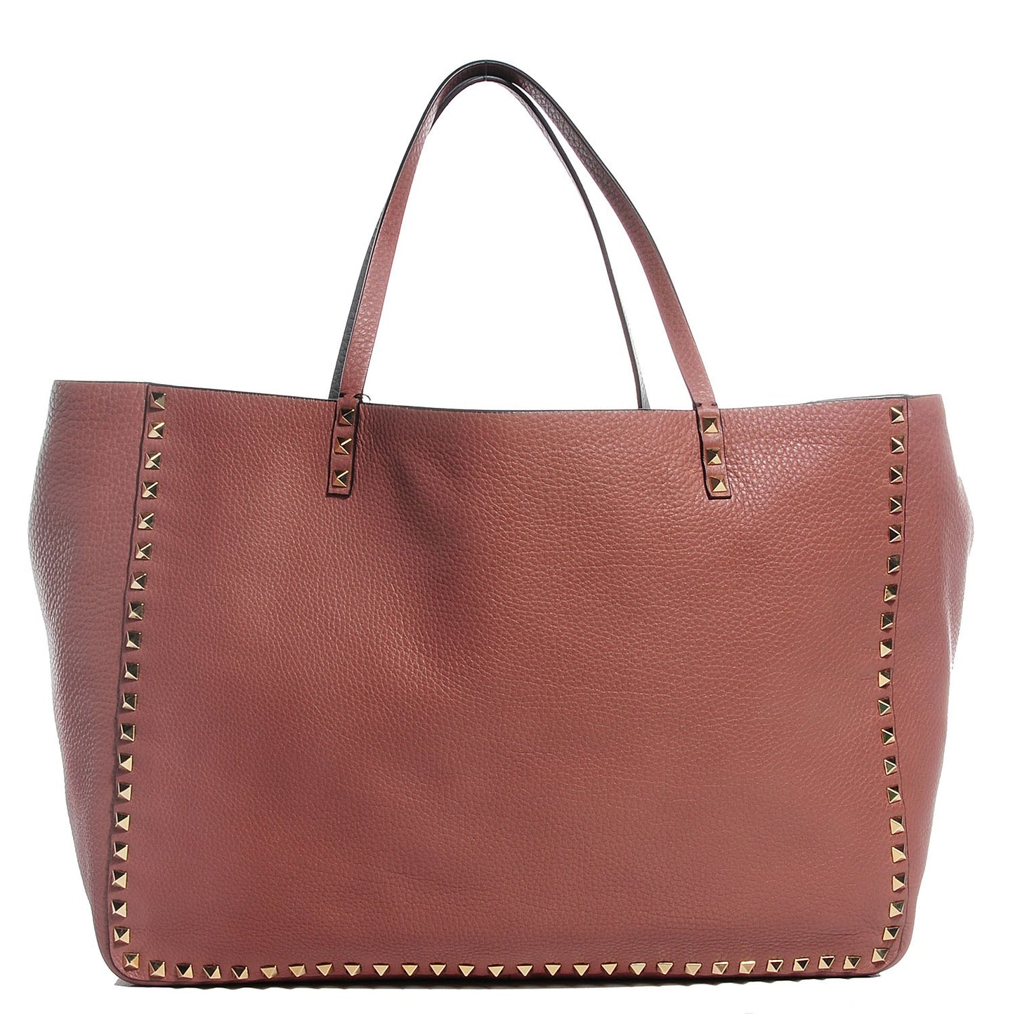 Grained Calfskin Medium Rockstud Reversible Tote Dark Rose Grey