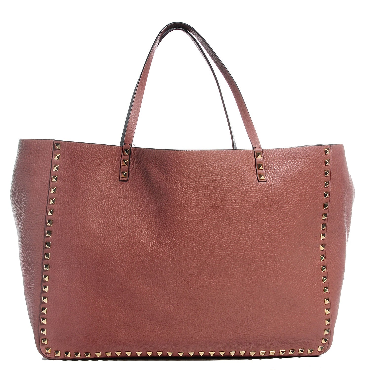 Valentino Garavani Grained Calfskin Medium Rockstud Reversible Tote Dark Rose Grey 1 of 6