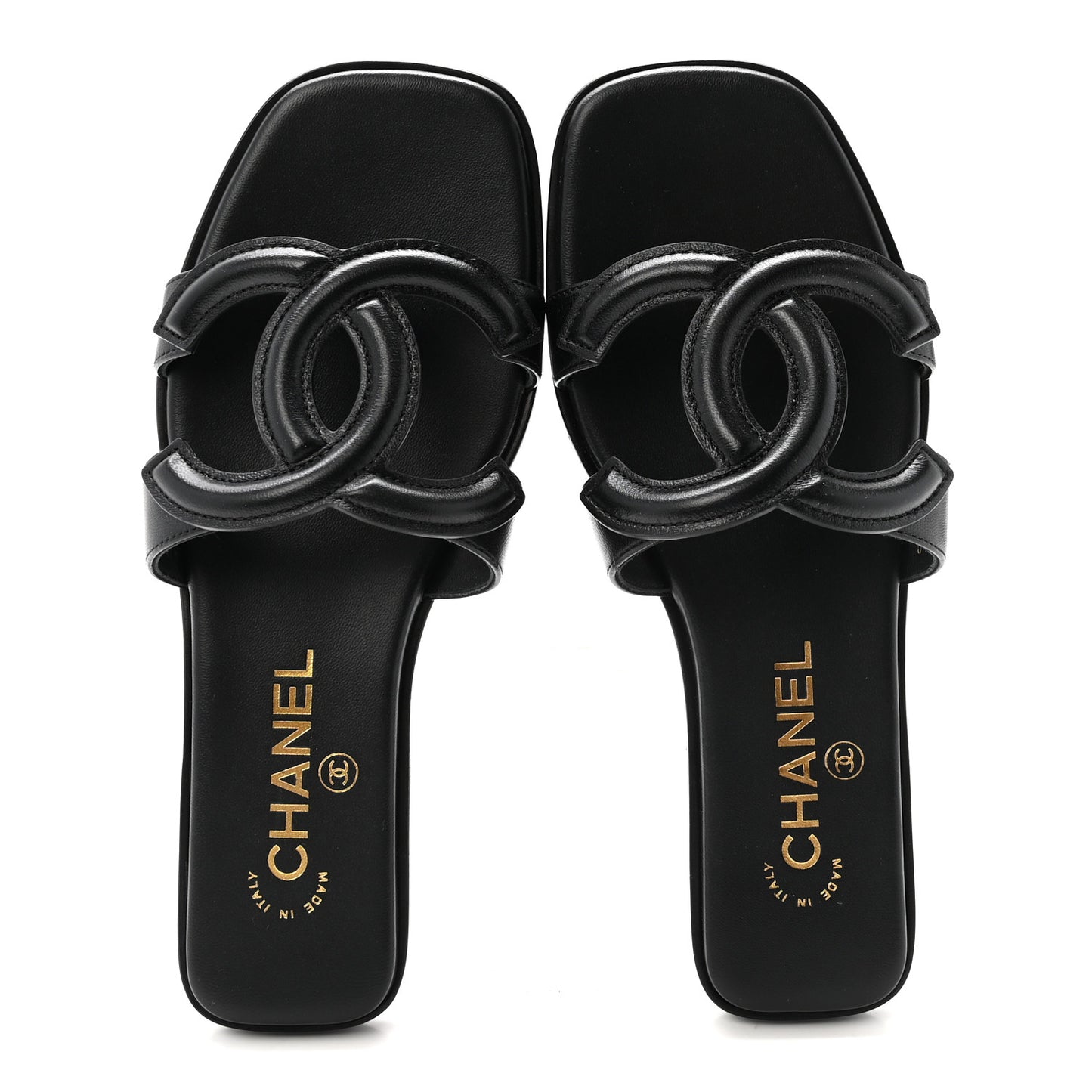 Lambskin CC Cut Out Mules Sandals 36 Black