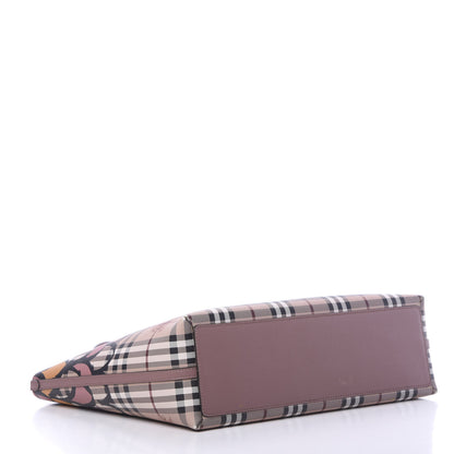 Burberry Grainy Calfskin Haymarket Check Graphic Print Medium Reversible Tote Pink 5 of 21