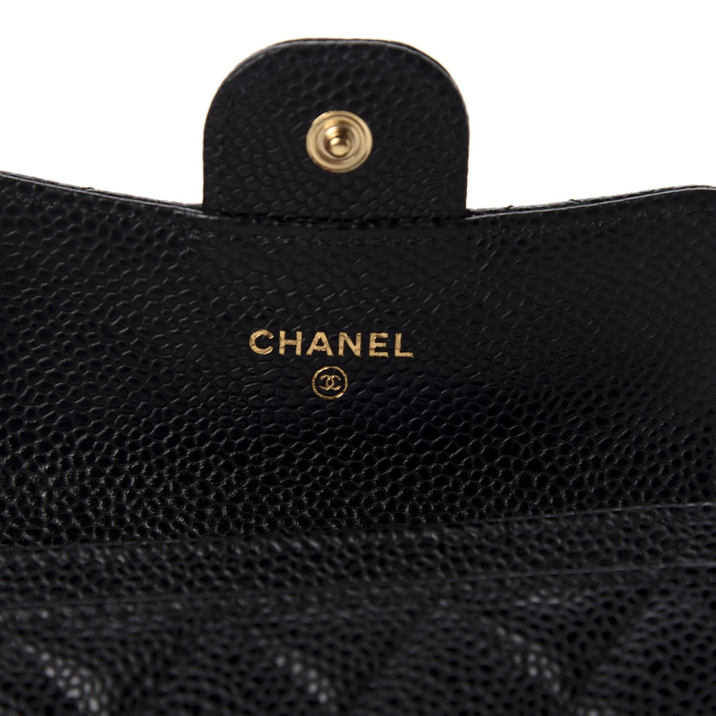 Caviar Quilted Flap Card Holder Wallet Black