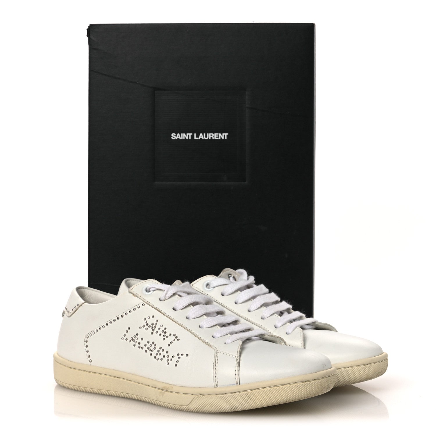 Saint Laurent Calfskin Studded SL/08 Low Top Sneakers 37.5 White 14 of 14