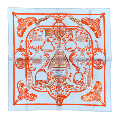 Hermes Silk Etriers Pocket Square Ciel Orange 1 of 5