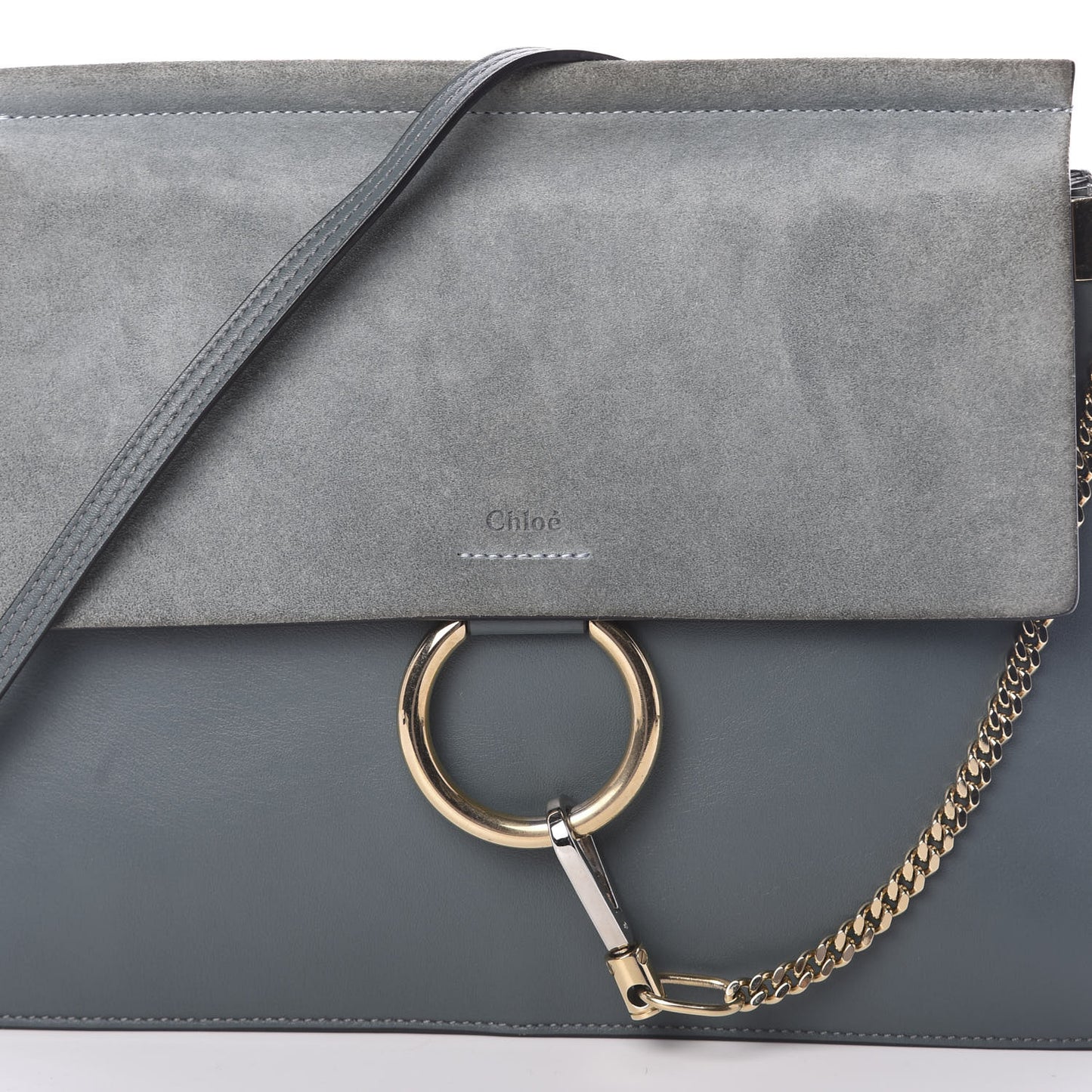 Suede Calfskin Medium Faye Shoulder Bag Cloudy Blue