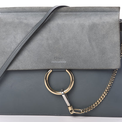 Chloe Suede Calfskin Medium Faye Shoulder Bag Cloudy Blue 7 of 9