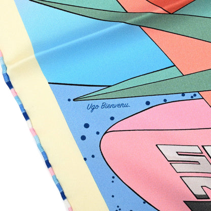 Hermes Silk Space Derby Scarf 90 Bleu Ciel Rose Vert Amande 6 of 6