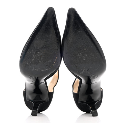Chanel Suede CC Ankle Strap Pumps 37 Black 5 of 13