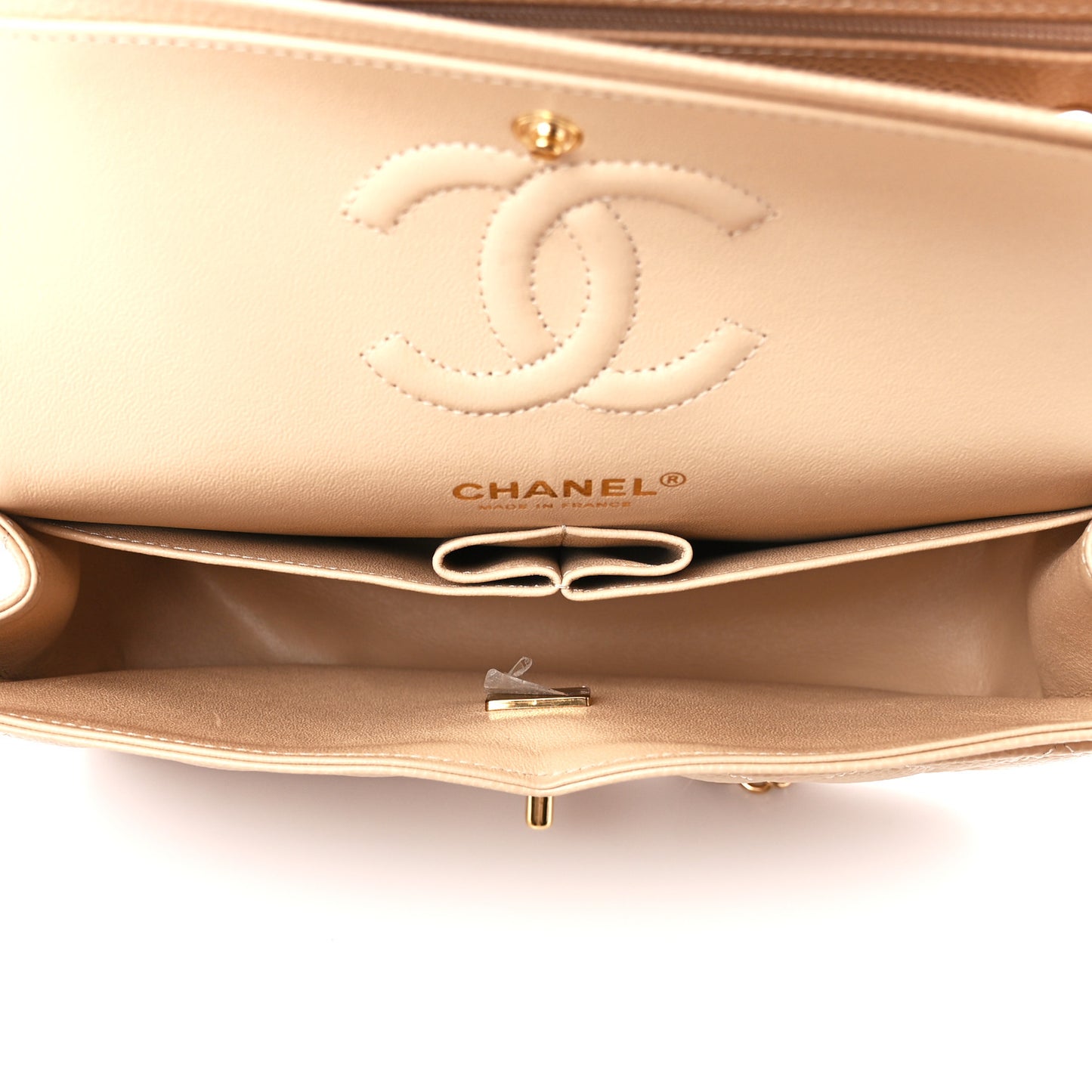 Caviar Quilted Small Double Flap Beige