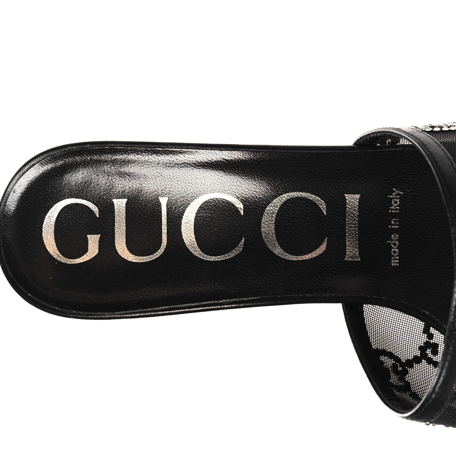 Gucci Tela Retino Kid Scamosciato Crystal GG Monogram Square Demi Mule Sandals 39 Black 8 of 8