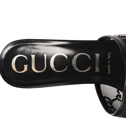 Gucci Tela Retino Kid Scamosciato Crystal GG Monogram Square Demi Mule Sandals 39 Black 8 of 8