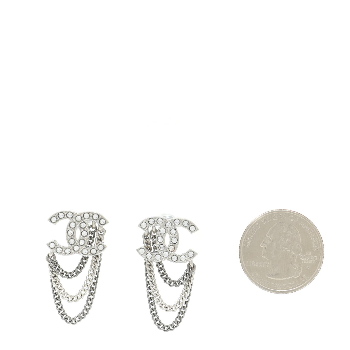 Crystal Chain CC Earrings Silver