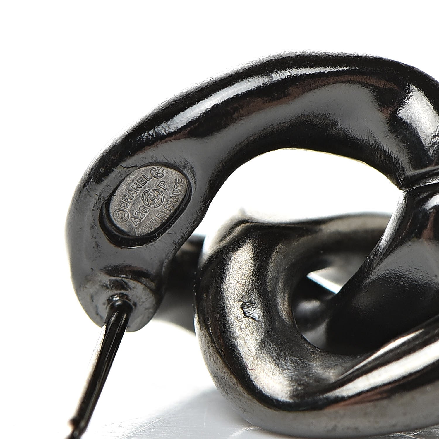 Chanel Metal CC Pick Drop Earrings Ruthenium 4 of 5