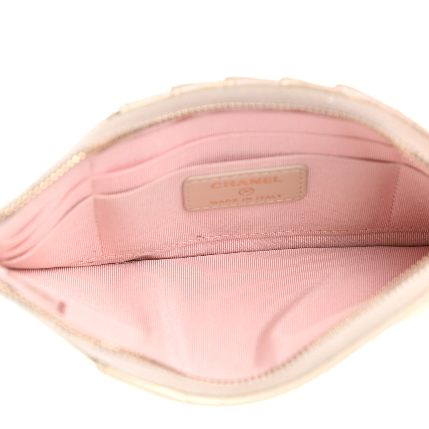 Iridescent Lambskin Quilted Classic Flat Wallet Pouch Ivory