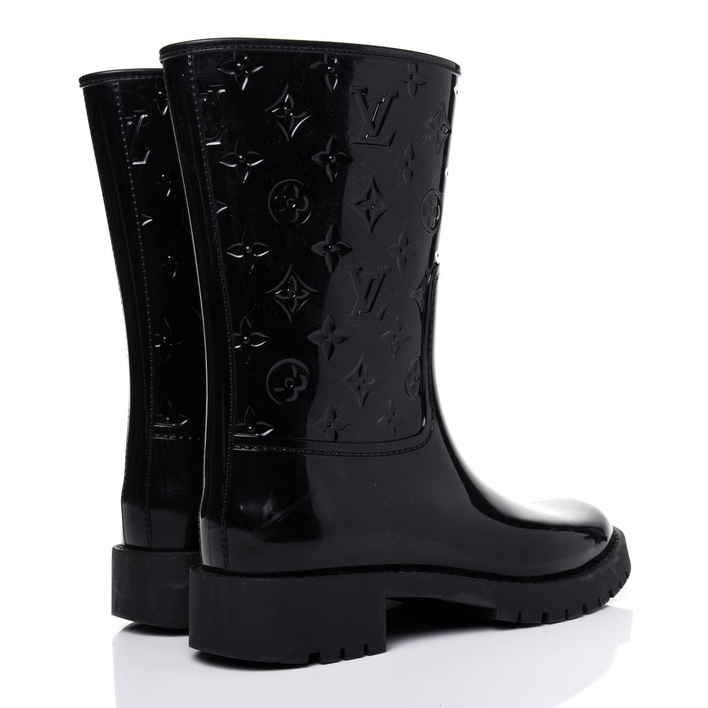 Rubber Embossed Monogram Drops Flat Half Boots 39 Black