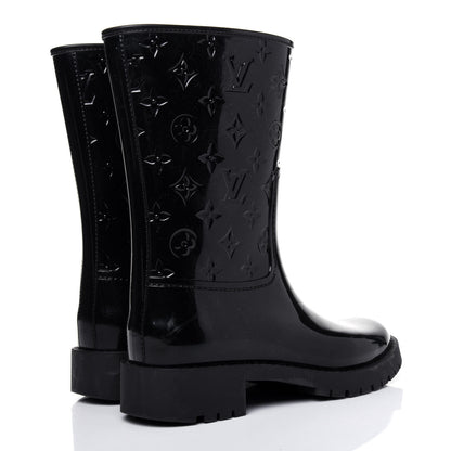 Louis Vuitton Rubber Embossed Monogram Drops Flat Half Boots 39 Black 4 of 13