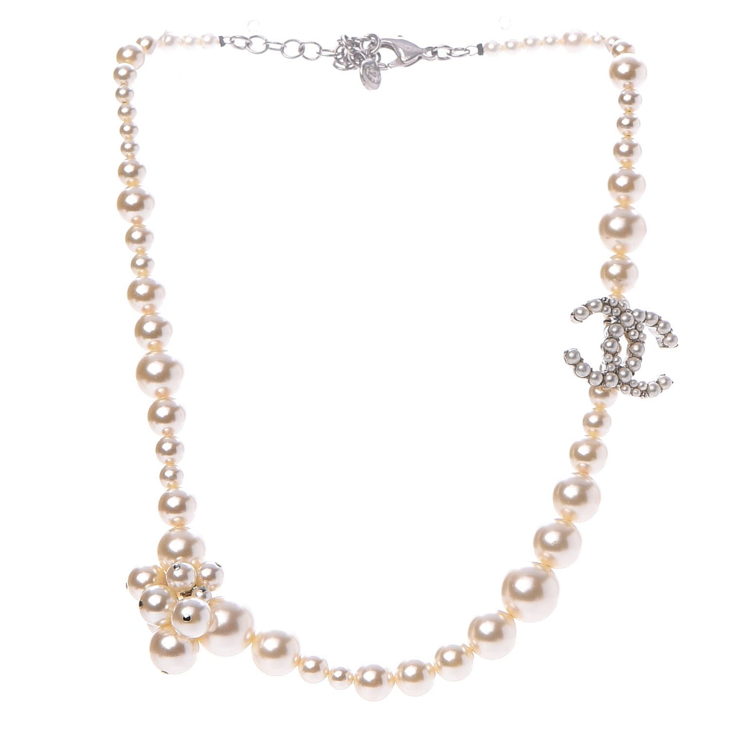 Pearl Cluster CC Necklace Silver