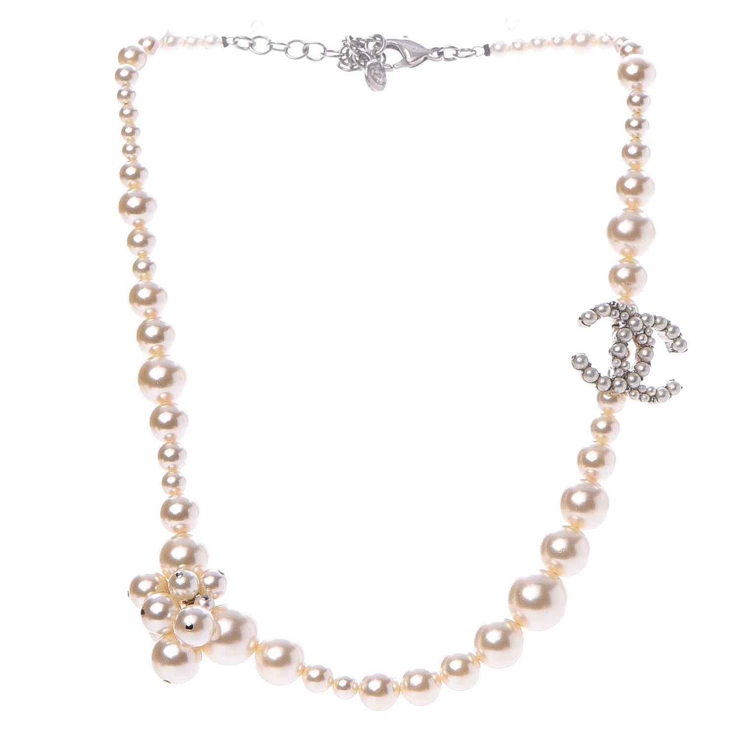 Chanel Pearl Cluster CC Necklace Silver 3 of 7