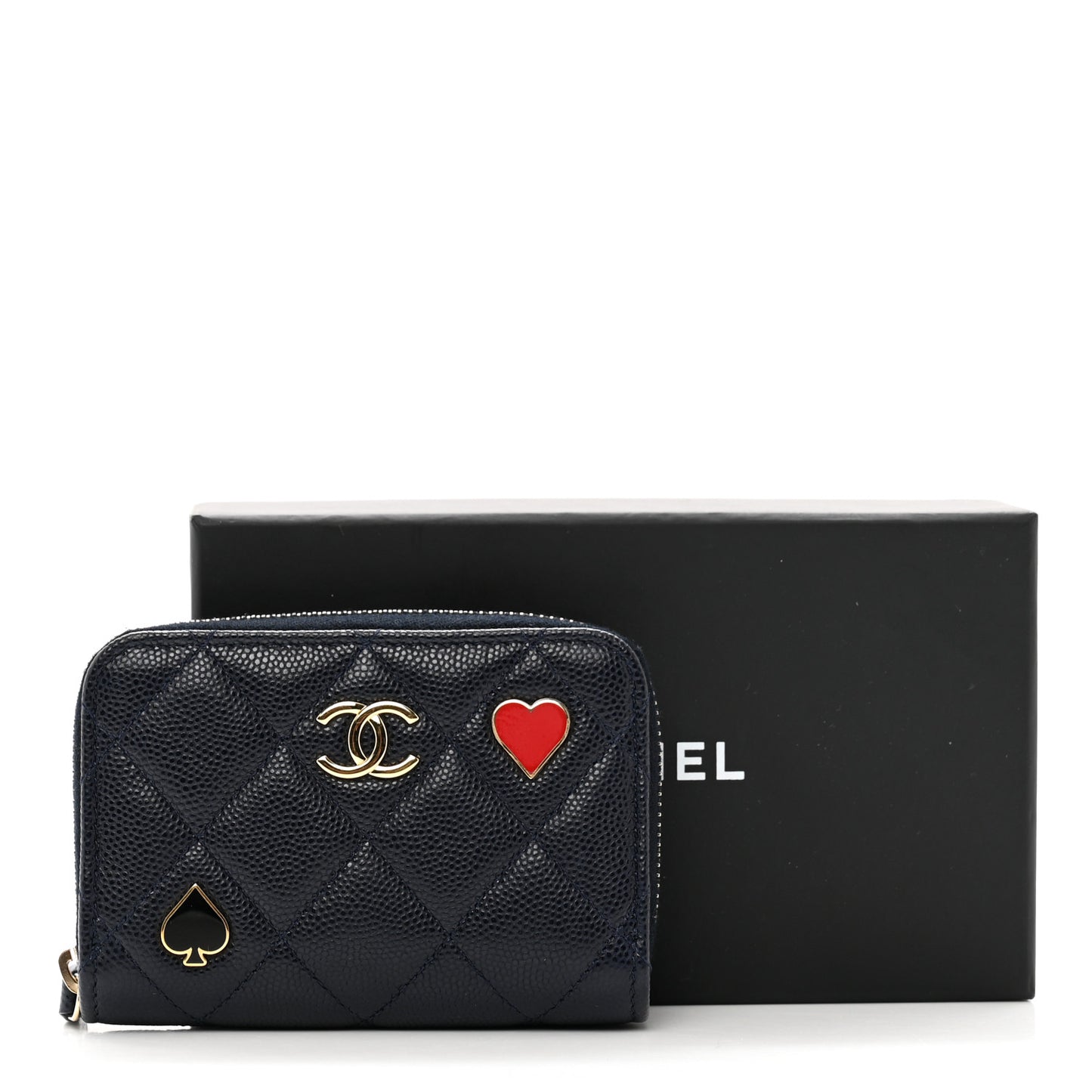 Caviar Enamel Coco Casino Quilted Zip Coin Purse Navy Blue