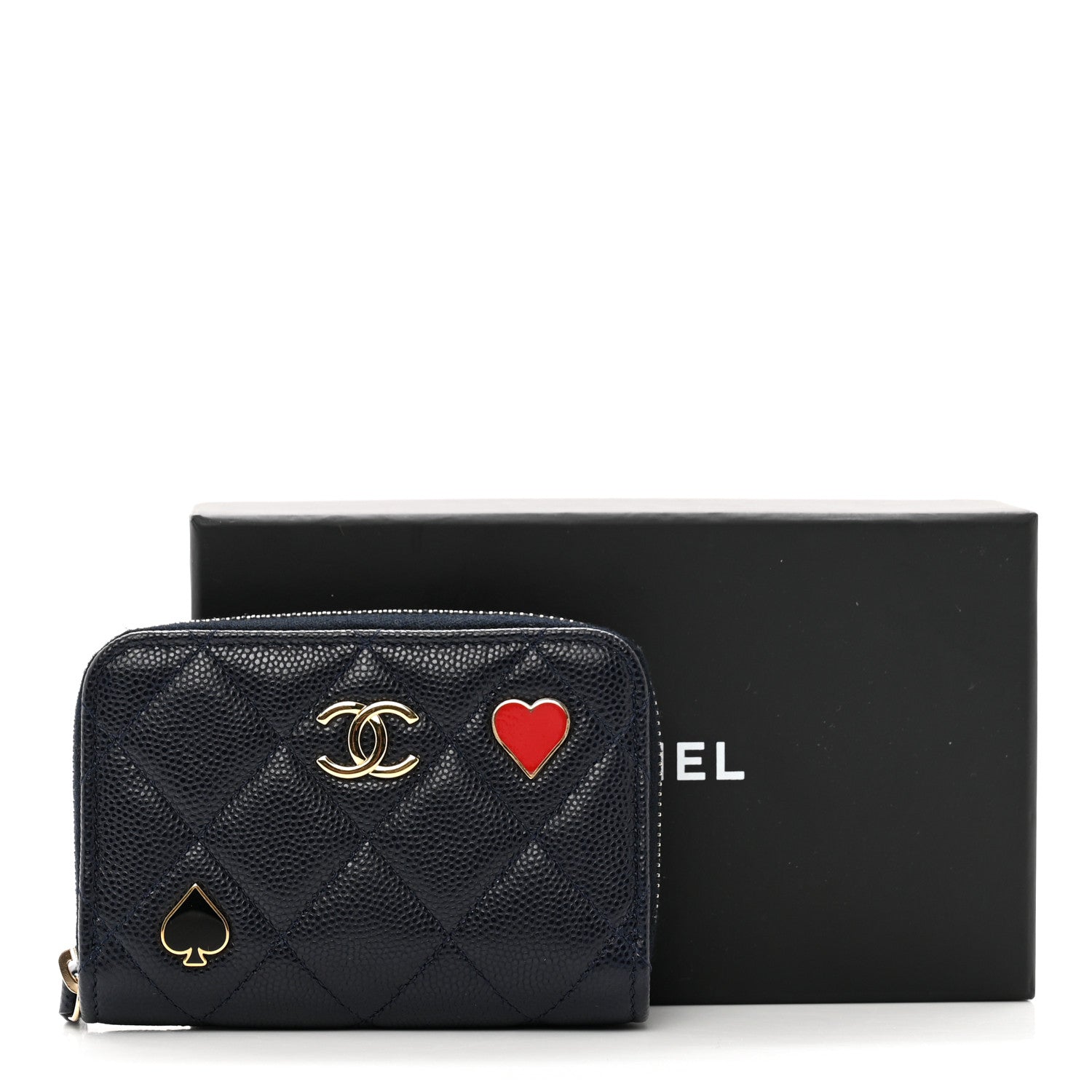 Chanel Caviar Enamel Coco Casino Quilted Zip Coin Purse Navy Blue 9 of 9