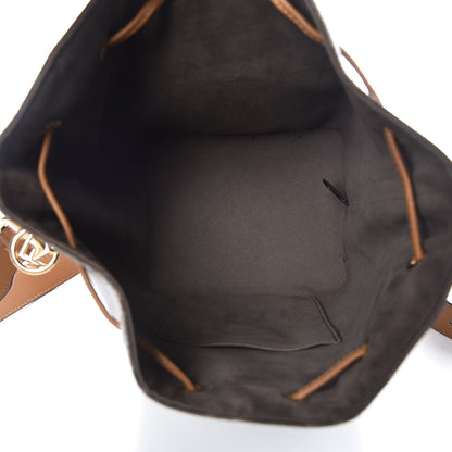 Fendi Glazed Fabric Vitello Grace F is Fendi FF 1974 Stamp Patch Grande Mon Tresor Bucket Bag Mogano Panna Nocciola 5 of 6