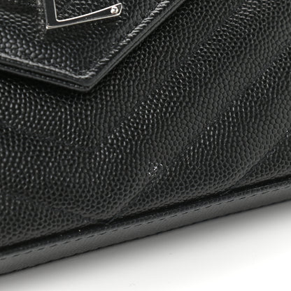 Saint Laurent Grain De Poudre Matelasse Chevron Monogram Chain Wallet Black 9 of 10