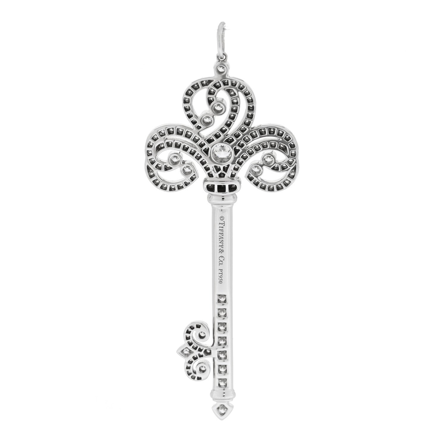 Tiffany Platinum Diamond Enchant Heart Key Pendant 3 of 5
