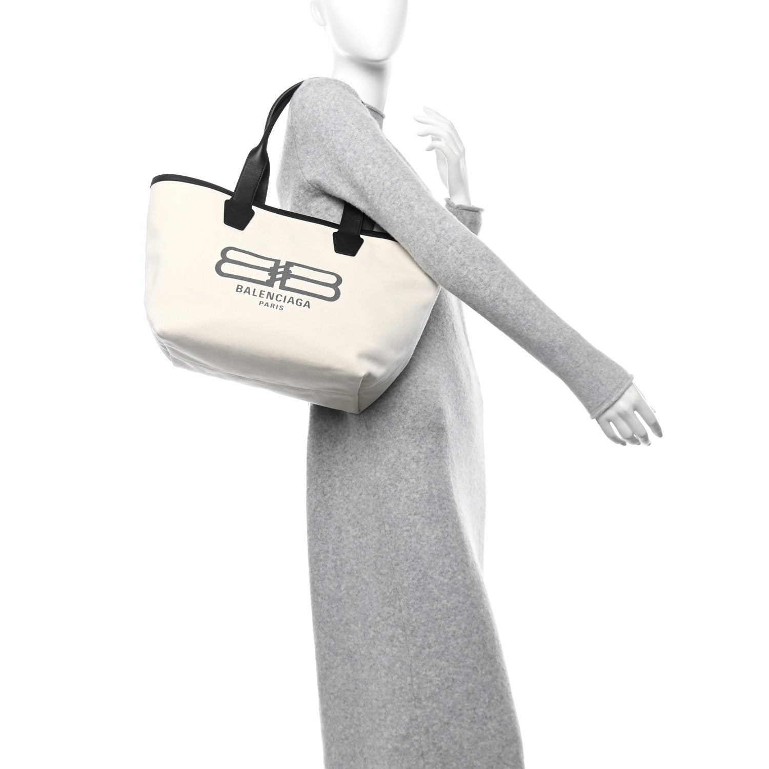 Balenciaga Cotton Canvas Calfskin BB Logo Jumbo Small Tote Bag Black White 2 of 9