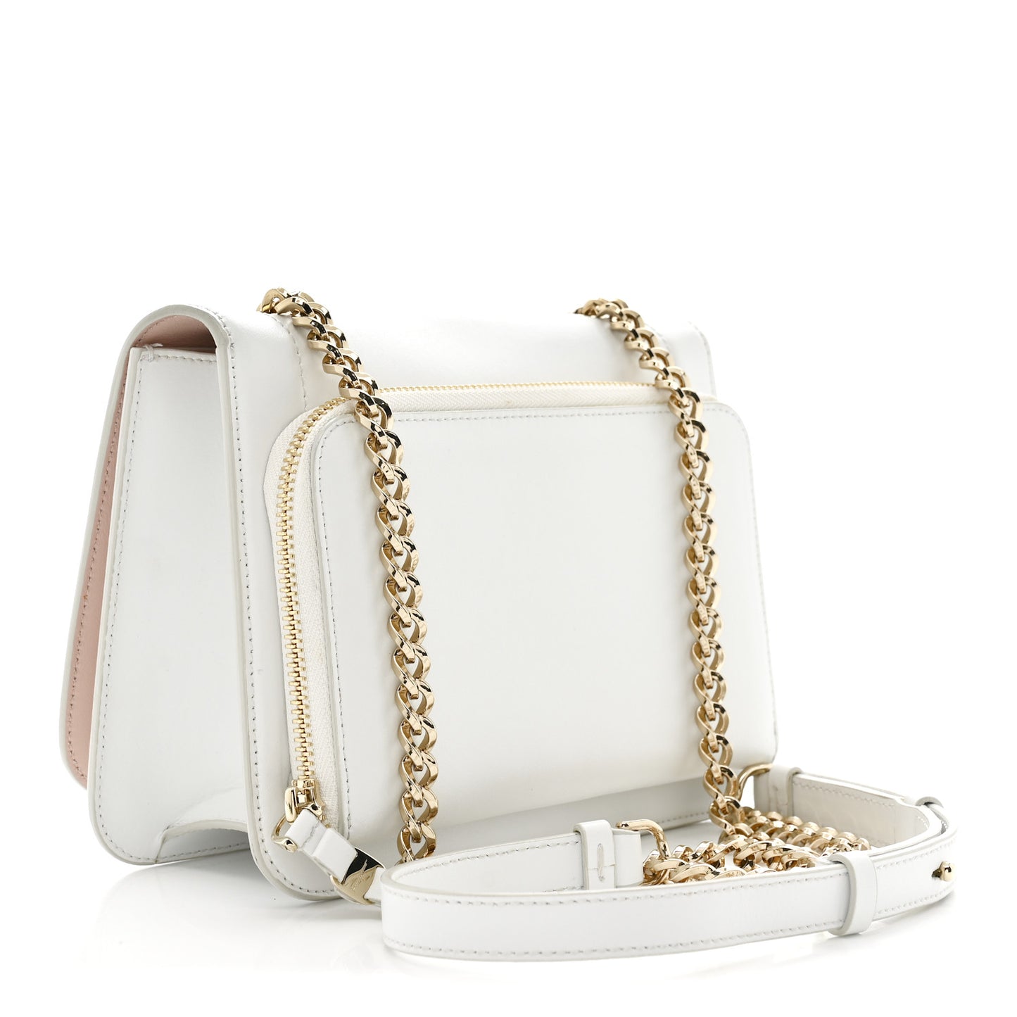 Smooth Calfskin Vara Bow Chain Flap Crossbody White
