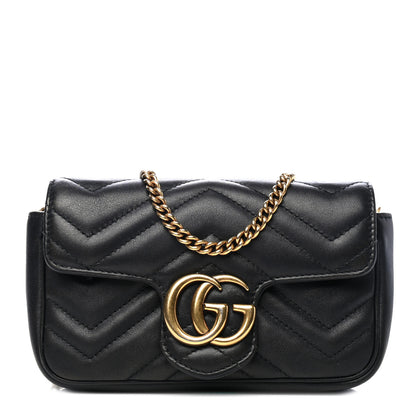 Gucci Calfskin Matelasse Super Mini GG Marmont Shoulder Bag Black 1 of 4