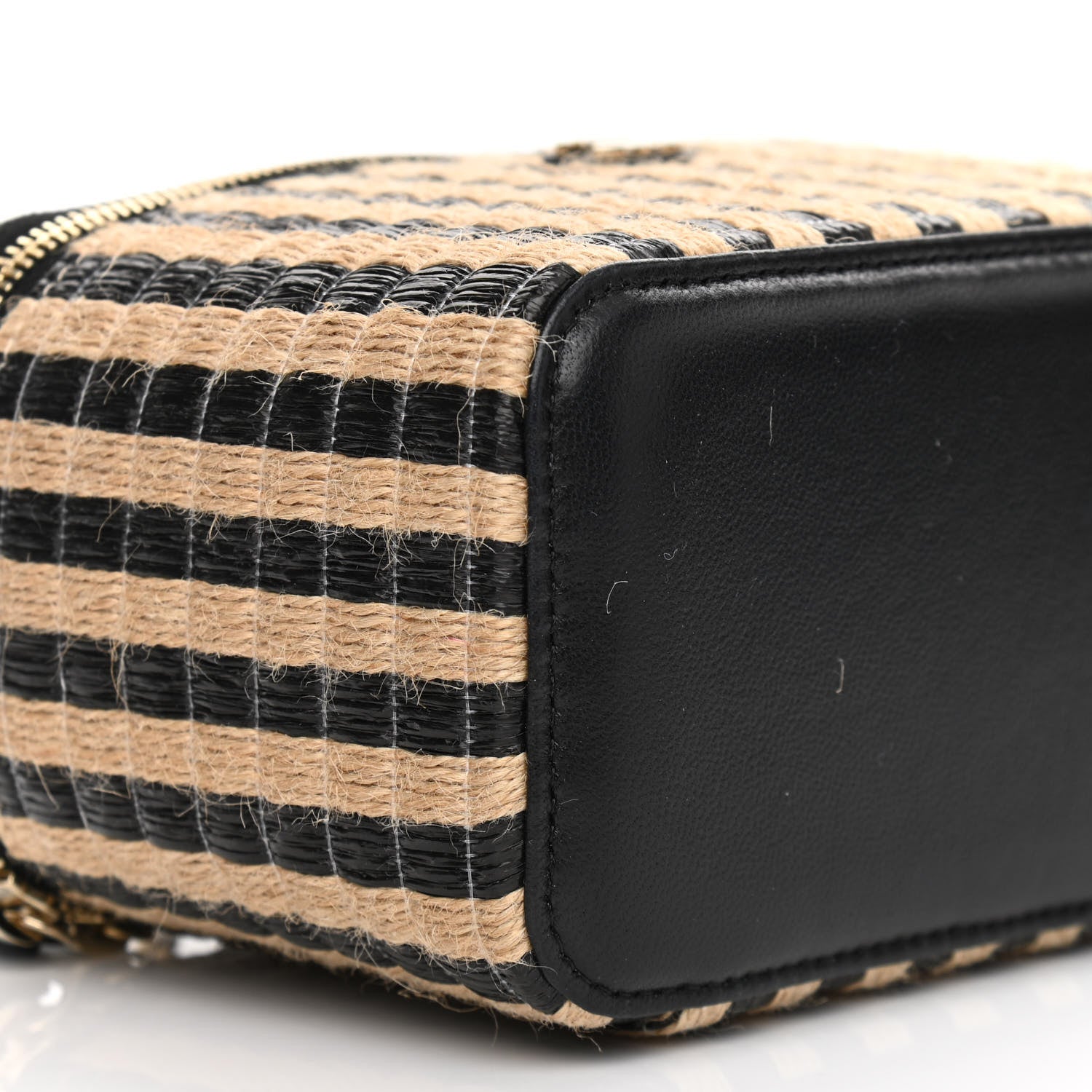 Chanel Raffia Jute Striped Small Vanity Case With Chain Black Beige 9 of 11