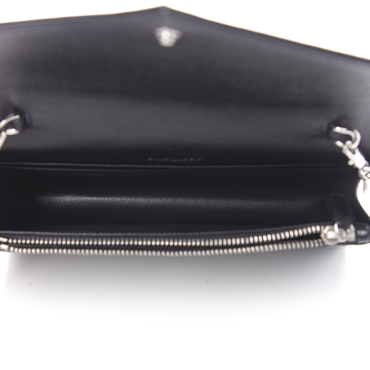 Saint Laurent Grain De Poudre Matelasse Chevron Monogram Envelope Chain Wallet Black 5 of 11