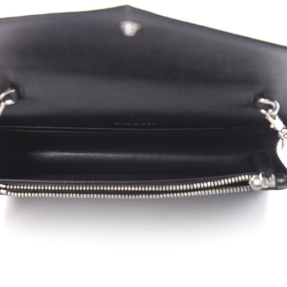 Saint Laurent Grain De Poudre Matelasse Chevron Monogram Envelope Chain Wallet Black 5 of 11