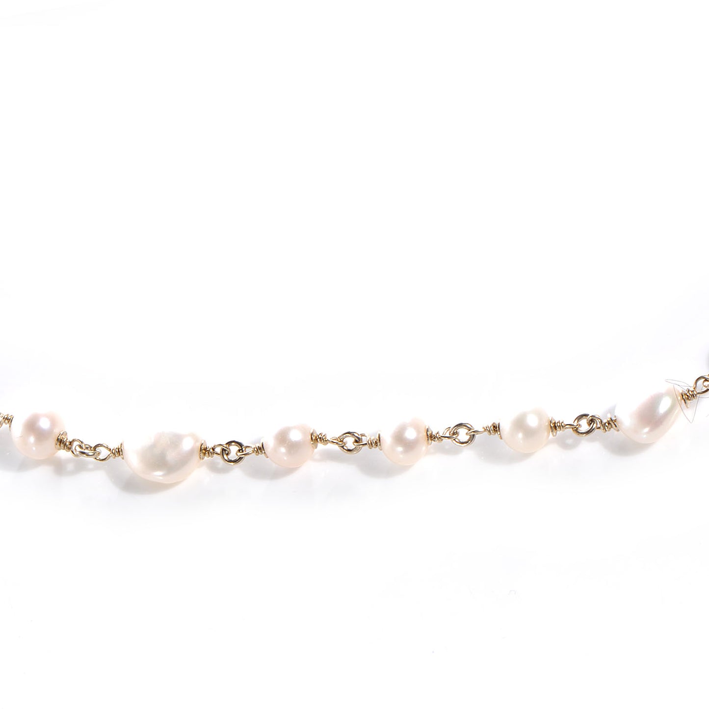 Pearl Crystal CC Ribbon Necklace Gold
