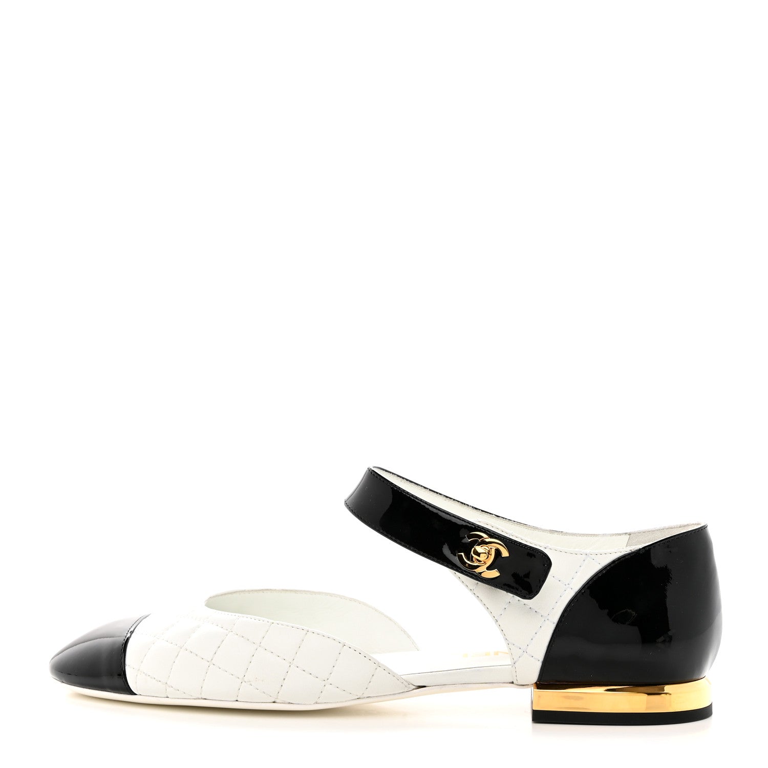 Chanel Patent Lambskin Quilted Cap Toe Ballerina Flats 41 Ivory Black 1 of 9