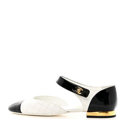 Chanel Patent Lambskin Quilted Cap Toe Ballerina Flats 41 Ivory Black 1 of 9