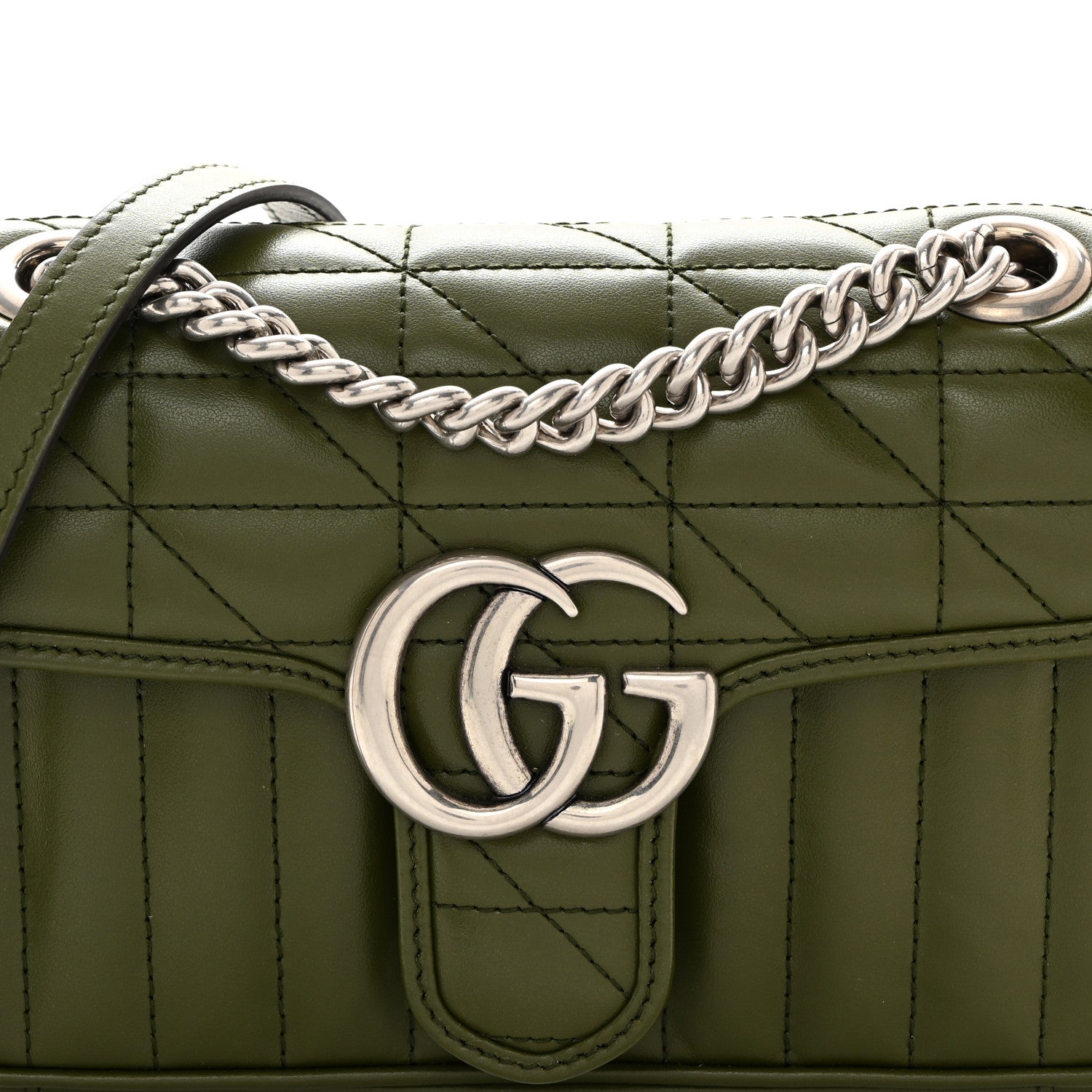 Gucci Calfskin Matelasse Aria Mini GG Marmont Shoulder Bag Military Wood 8 of 10