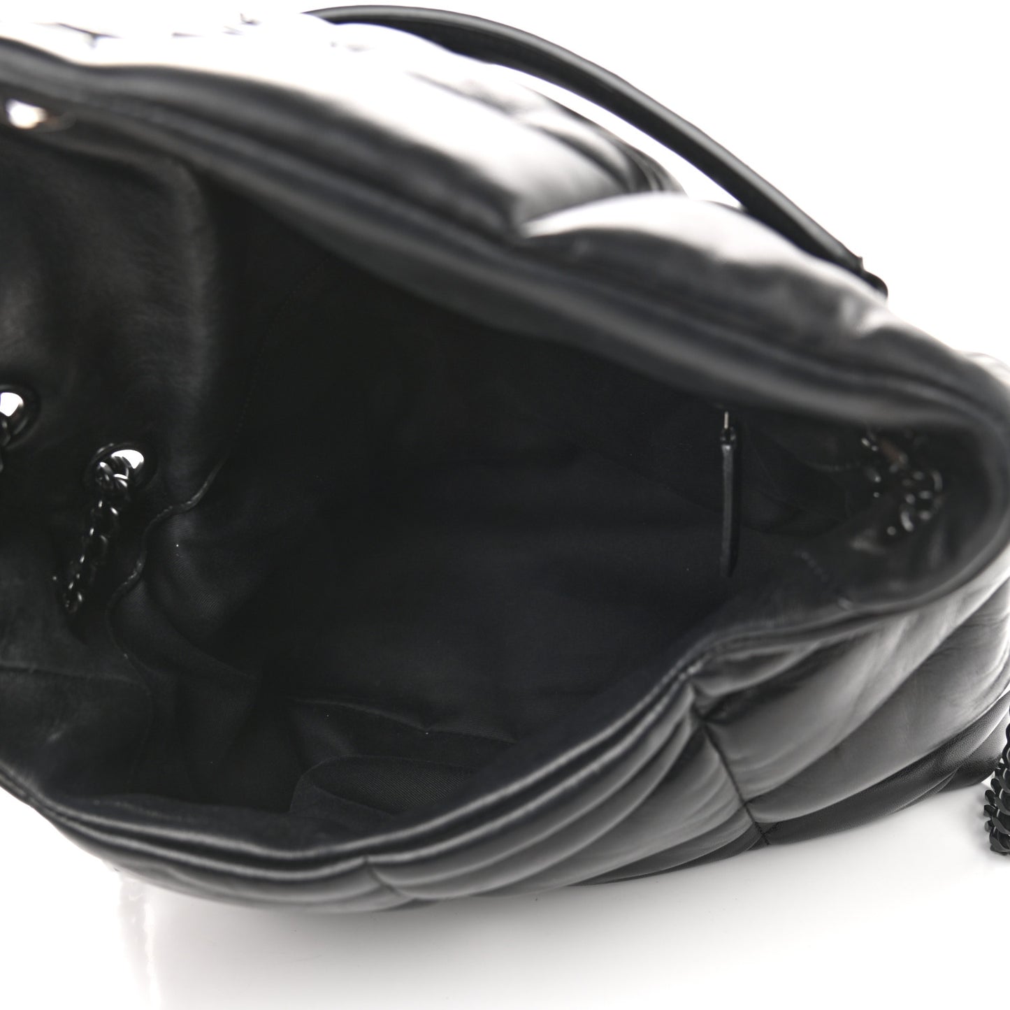 Lambskin Quilted Medium Loulou Puffer Monogram Chain Satchel Black