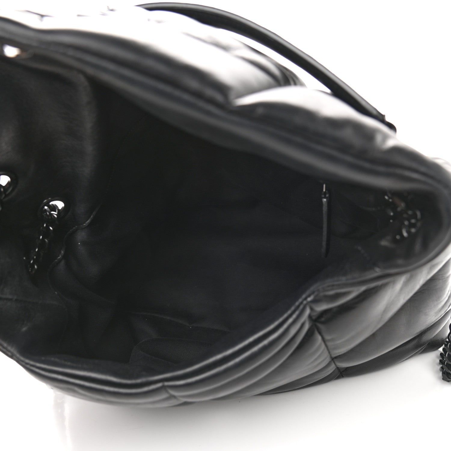 Saint Laurent Lambskin Quilted Medium Loulou Puffer Monogram Chain Satchel Black 5 of 9