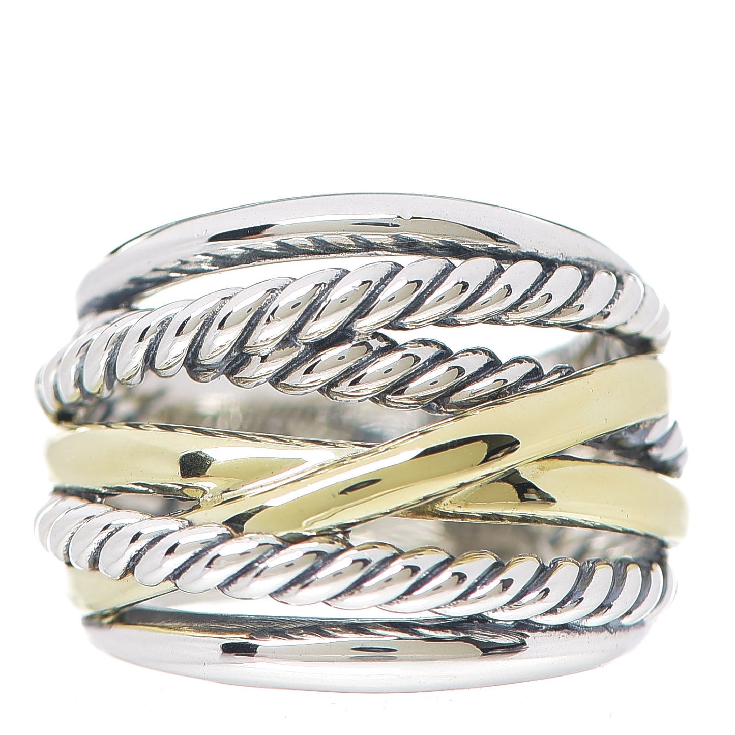Sterling Silver 14K Yellow Gold Wide Crossover Ring 52 6