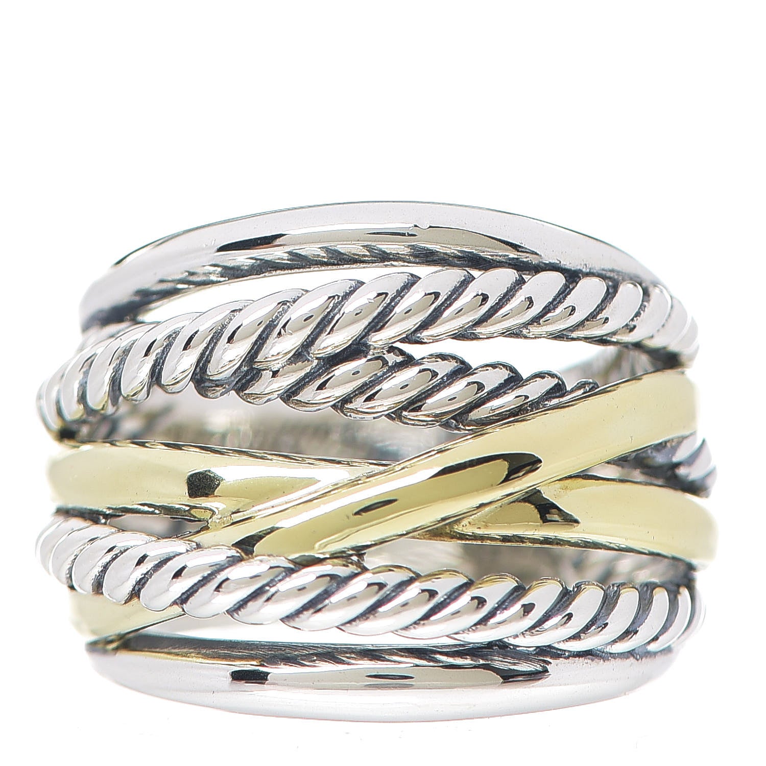 David Yurman Sterling Silver 14K Yellow Gold Wide Crossover Ring 52 6 1 of 3