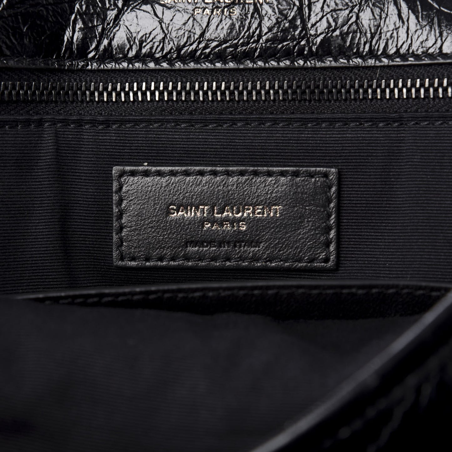 Crinkled Calfskin Matelasse Monogram Large Niki Chain Satchel Black