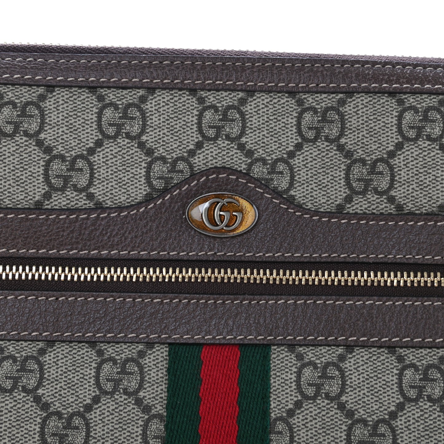 GG Supreme Monogram Large Ophidia Pouch Clutch Brown